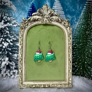 Christmas Tree Earrings Santa Hat- Festive Holiday Earrings